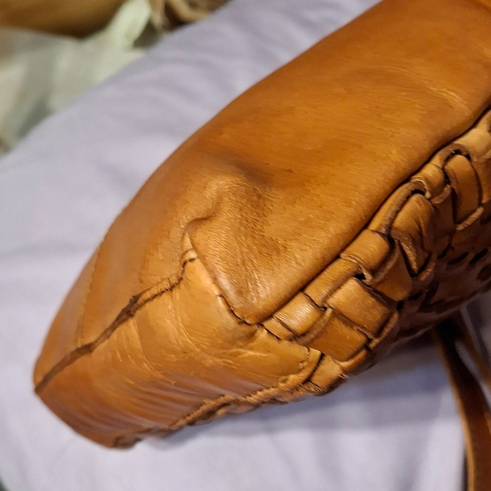 Vilenca Holland Anthropologie Woven Leather Crossbody Bag in Cognac Brown 10×10 - Picture 4 of 6